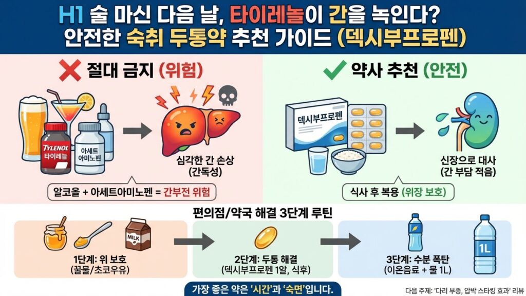 술 마신 다음 날 머리 깨질 때 타이레놀 먹으면 간 녹는다? 안전한 숙취 두통약 추천 (덱시부프로펜) 2 덱시부프로펜