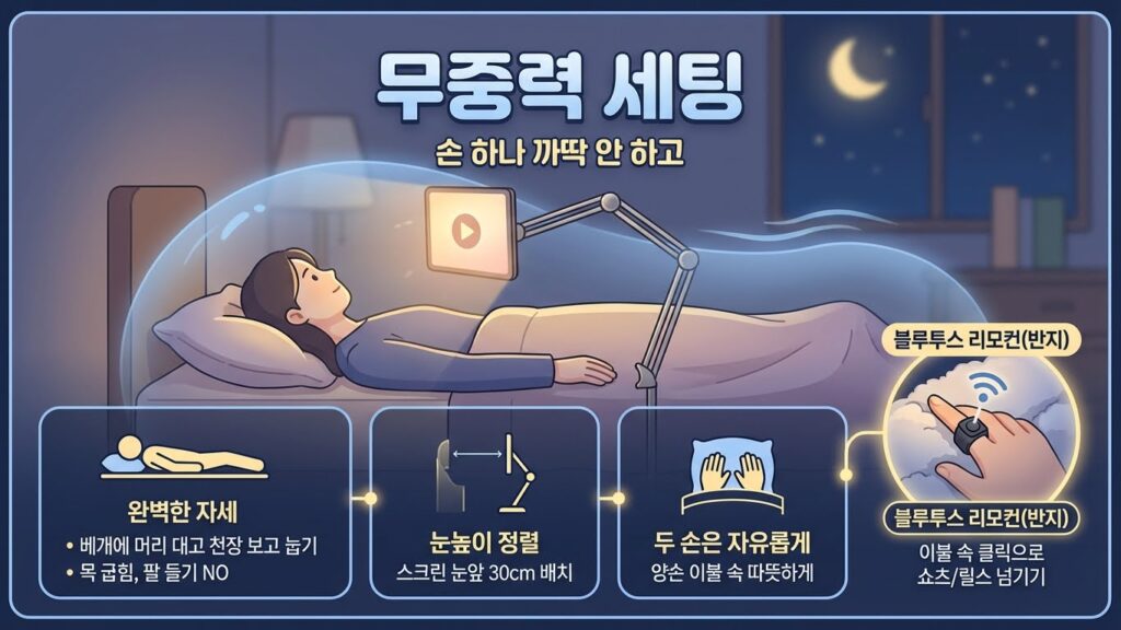 얼굴에 스마트폰 떨어뜨려 본 사람? 침대 위 '무중력 거치대'가 바꾼 수면의 질과 목 건강