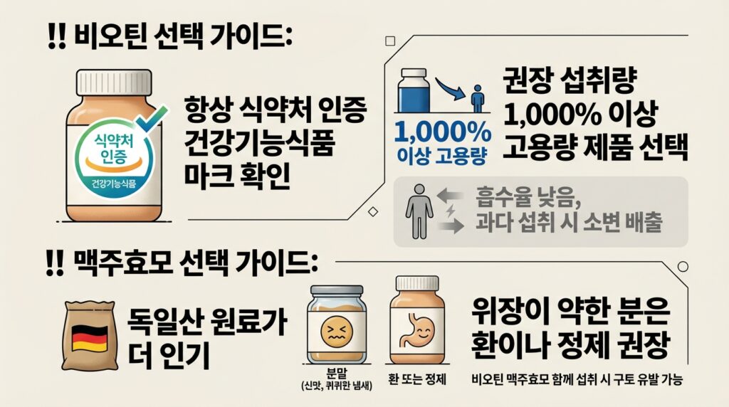 비오틴 맥주효모 탈모 효능 승자는? 머리숱 사수하기 위해 3개월간 먹어본 찐후기 (여드름, 통풍 부작용 주의) 6 비오틴 선택 가이드